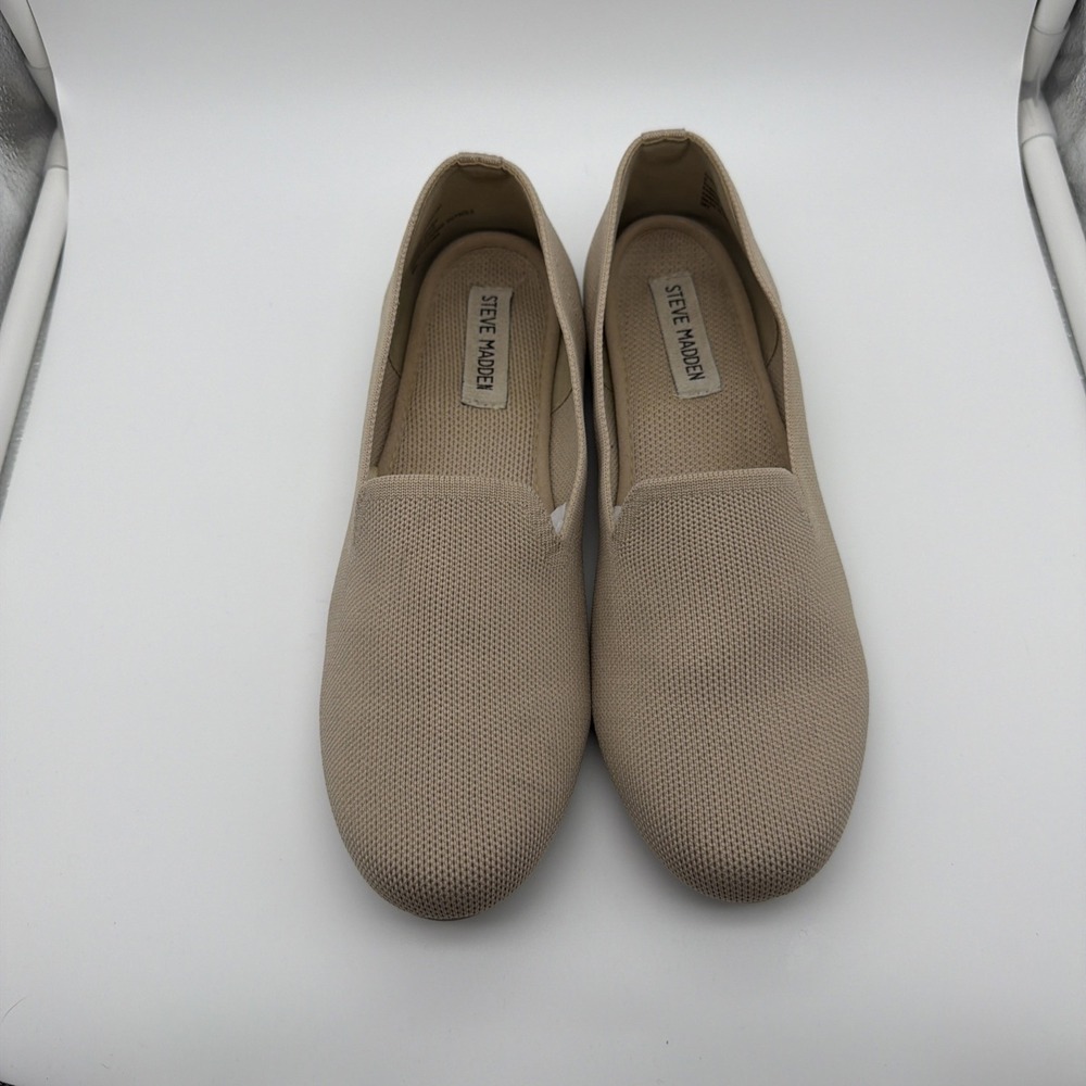 Women's Size 8M Tan Beige Knit Slip On Loafers Sabin Neutral Steven Madden